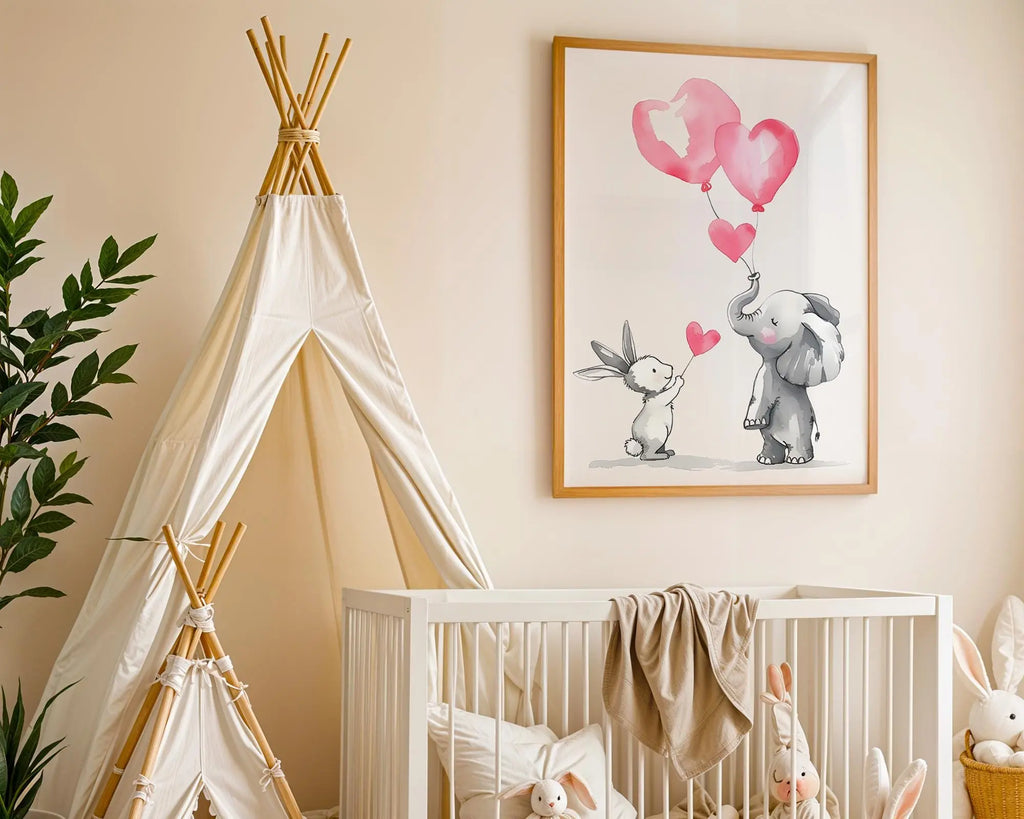 Playroom Ideas | Elephant Balloon Nursery Art | Safari Love Baby Wall Print wall art print, modern home decor, unframed artwork by Nomad & Nest