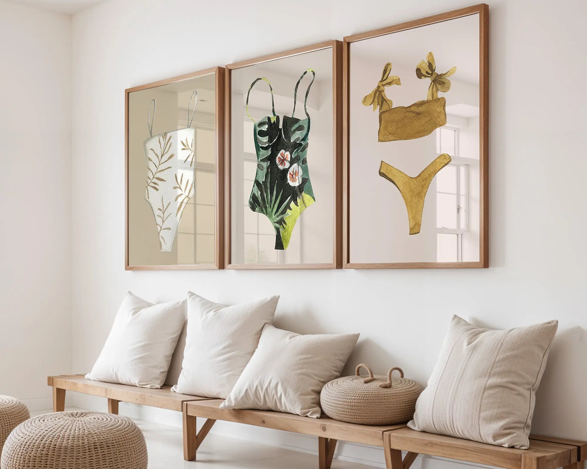Colourful Prints | Swimsuit Art Print Set, Summer Fashion, Beach Bathroom DŽcor (Set of 3) wall art print, modern home decor, unframed artwork by Nomad & Nest