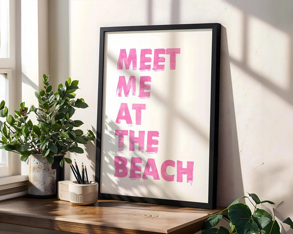 Meet Me At The Beach Print | Pink Summer Coastal Wall Art wall art print, modern home decor, unframed artwork by Nomad & Nest