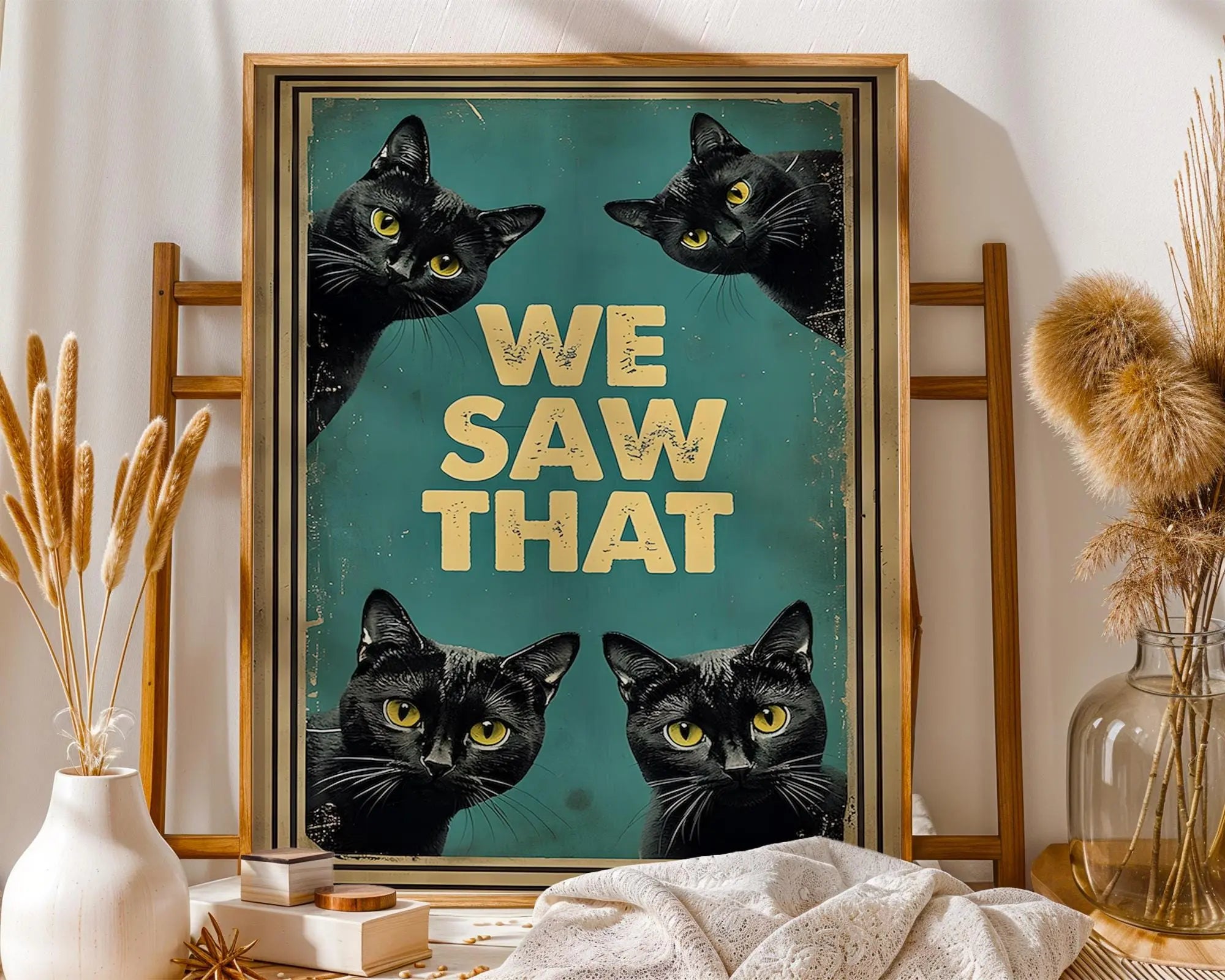 Funny Black Cat Poster | Judgmental Cats Retro Wall Art wall art print, modern home decor, unframed artwork by Nomad & Nest