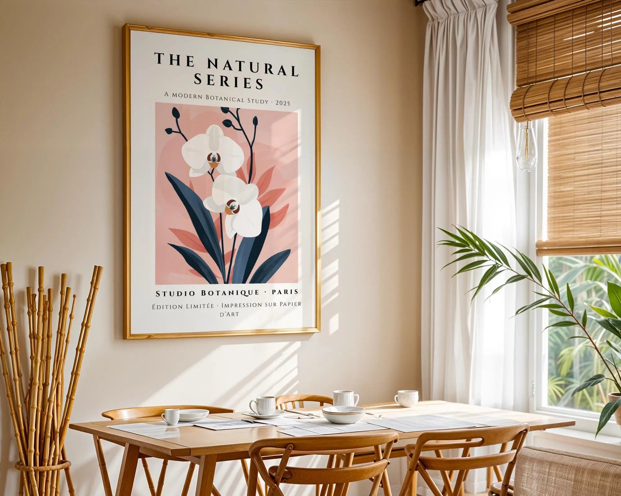 Blush Orchid Botanical Print | Modern Navy Leaves Wall Art wall art print, modern home decor, unframed artwork by Nomad & Nest
