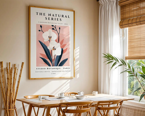 Blush Orchid Botanical Print | Modern Navy Leaves Wall Art wall art print, modern home decor, unframed artwork by Nomad & Nest