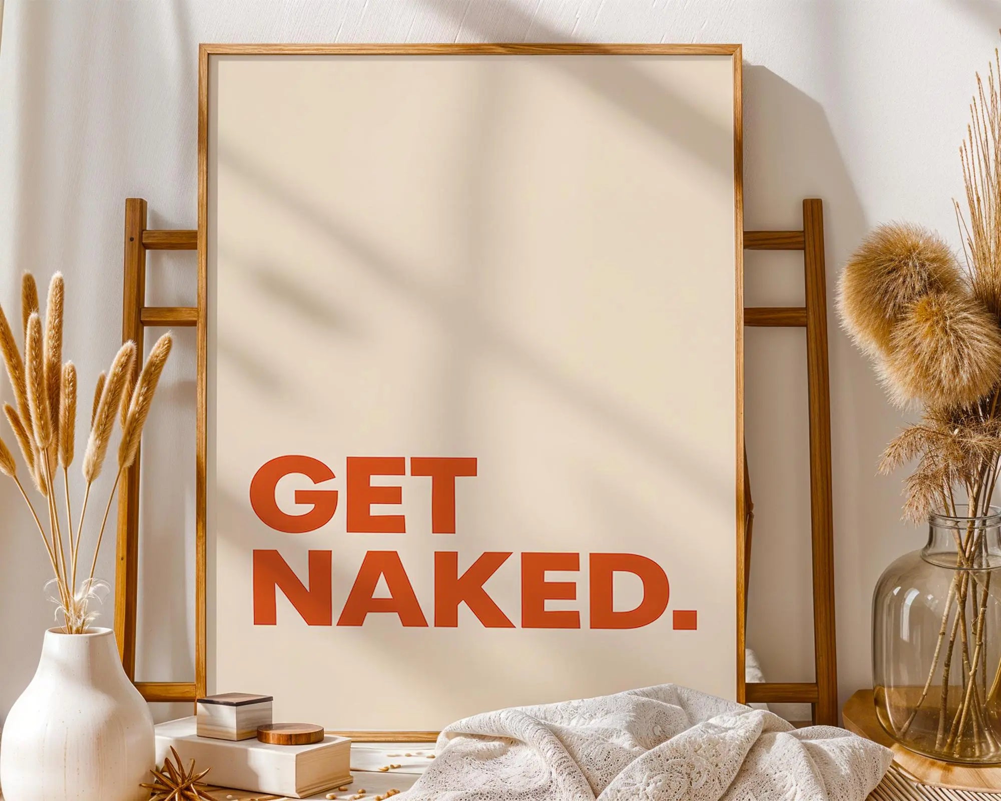 Positive Emotion | Get Naked Wall Art | Bold Modern Typography | Playful Bathroom Decor | Minimal Statement Poster wall art print, modern home decor, unframed artwork by Nomad & Nest