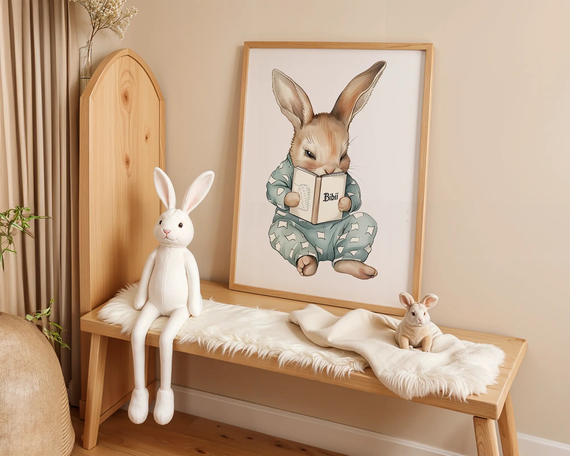 Playroom Ideas | Reading Bunny Nursery Wall Art | Storybook Woodland Print wall art print, modern home decor, unframed artwork by Nomad & Nest