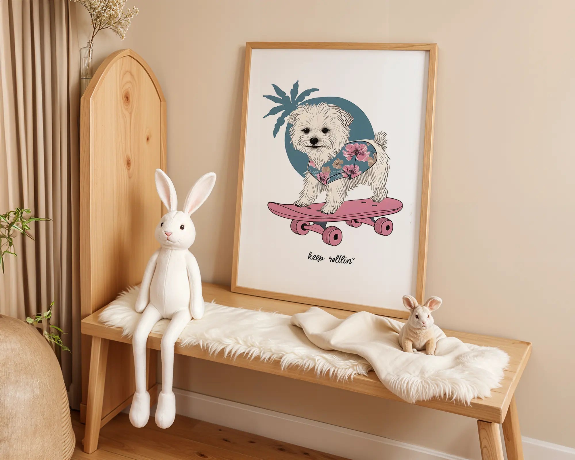 Playroom Ideas | Skate Dog Nursery Wall Art | Boho Animal Baby Print wall art print, modern home decor, unframed artwork by Nomad & Nest