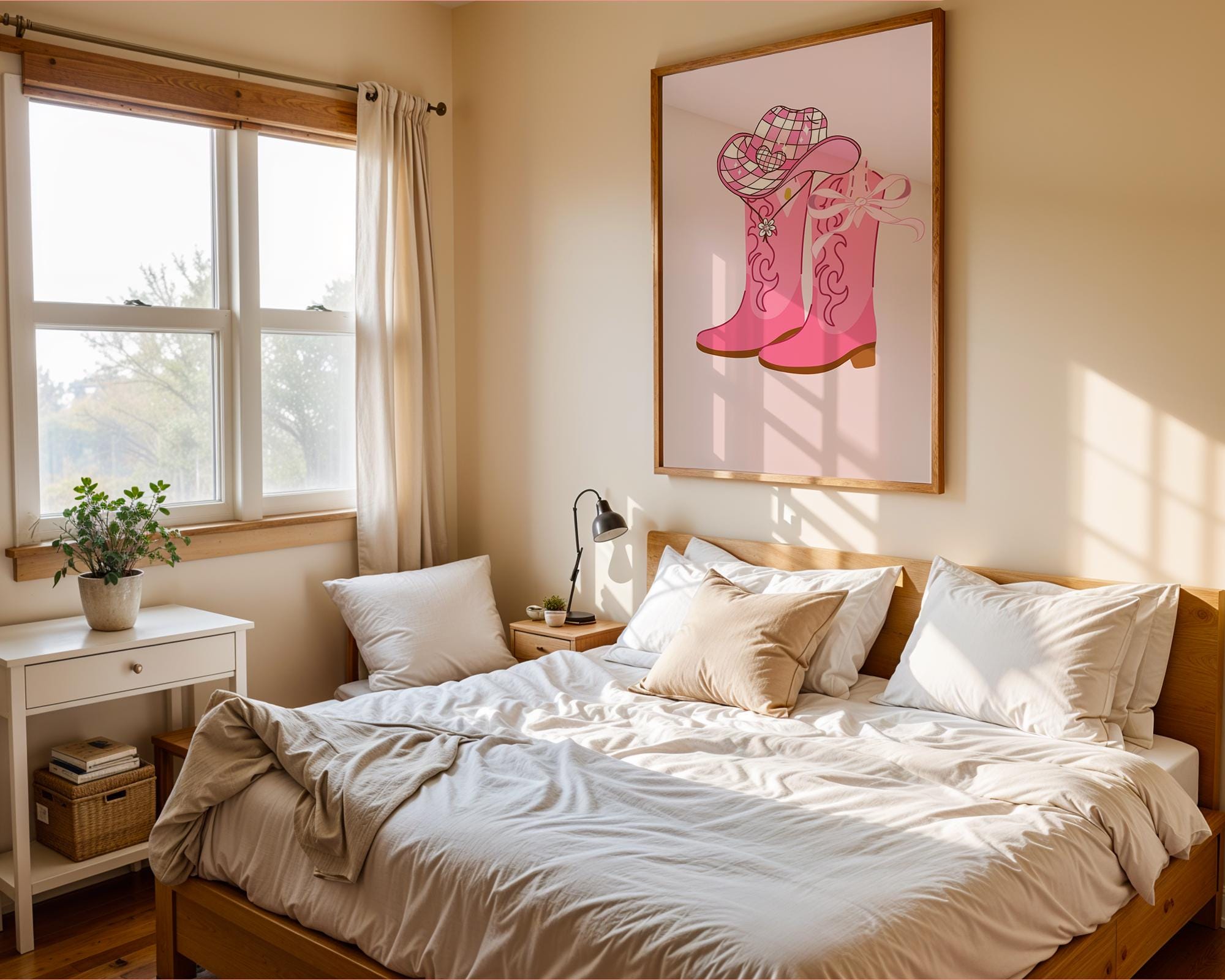 Pink Cowgirl Boots Art Print | Barbiecore Western Poster wall art print, modern home decor, unframed artwork by Nomad & Nest