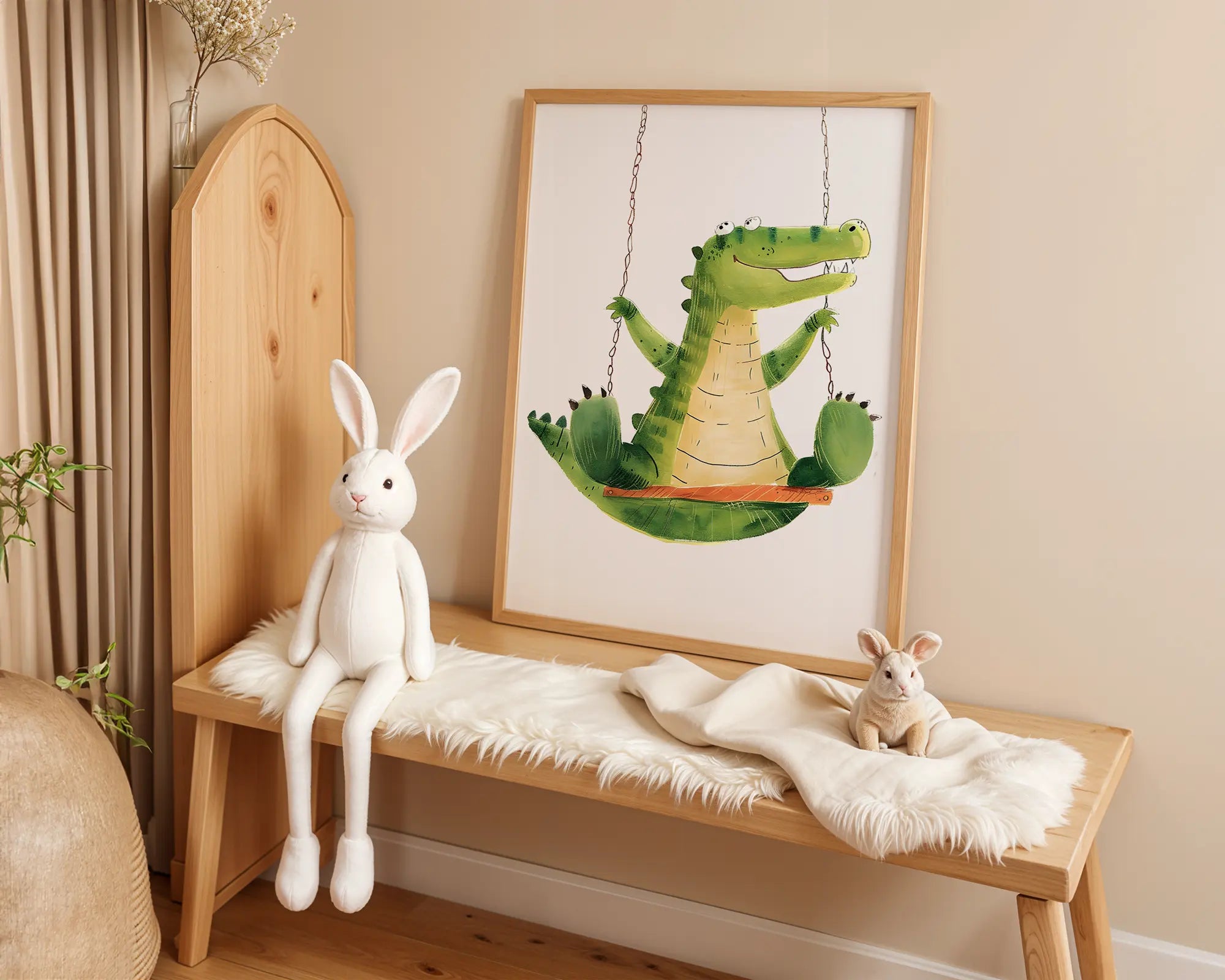 Playroom Ideas | Crocodile Swing Nursery Wall Art | Jungle Animal Baby Print wall art print, modern home decor, unframed artwork by Nomad & Nest