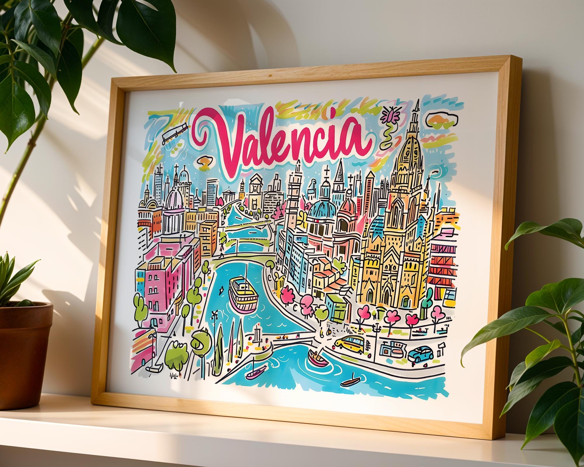 Valencia Spain Art Print | Colorful Cityscape Travel Poster wall art print, modern home decor, unframed artwork by Nomad & Nest