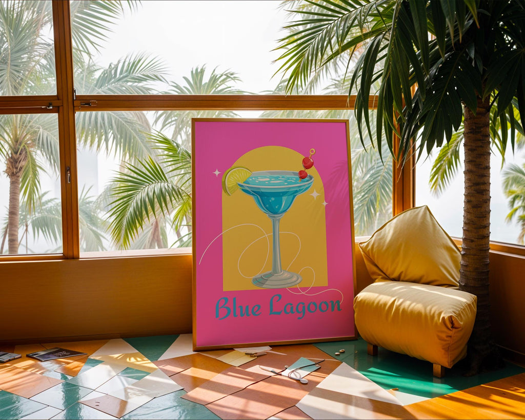 Retro Blue Lagoon Cocktail Print | Vibrant Bar Art wall art print, modern home decor, unframed artwork by Nomad & Nest