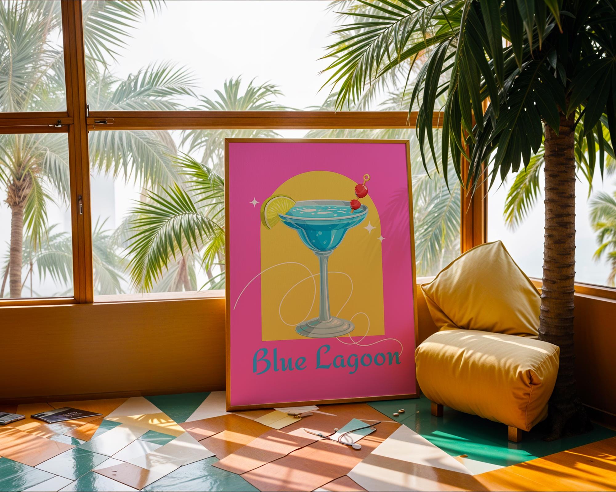 Retro Blue Lagoon Cocktail Print | Vibrant Bar Art wall art print, modern home decor, unframed artwork by Nomad & Nest