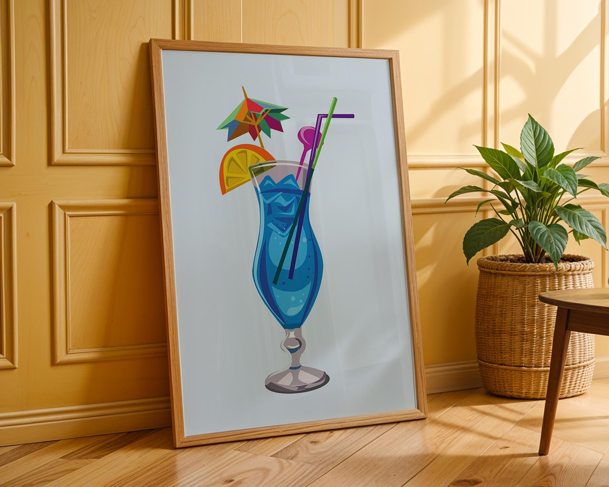 Blue Cocktail Art Print | Tropical Bar Wall Decor wall art print, modern home decor, unframed artwork by Nomad & Nest
