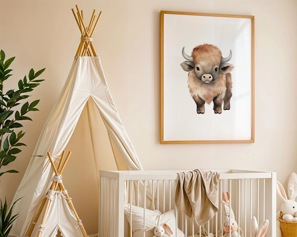 Playroom Ideas | Bison Nursery Wall Art | Woodland Animal Baby Decor wall art print, modern home decor, unframed artwork by Nomad & Nest