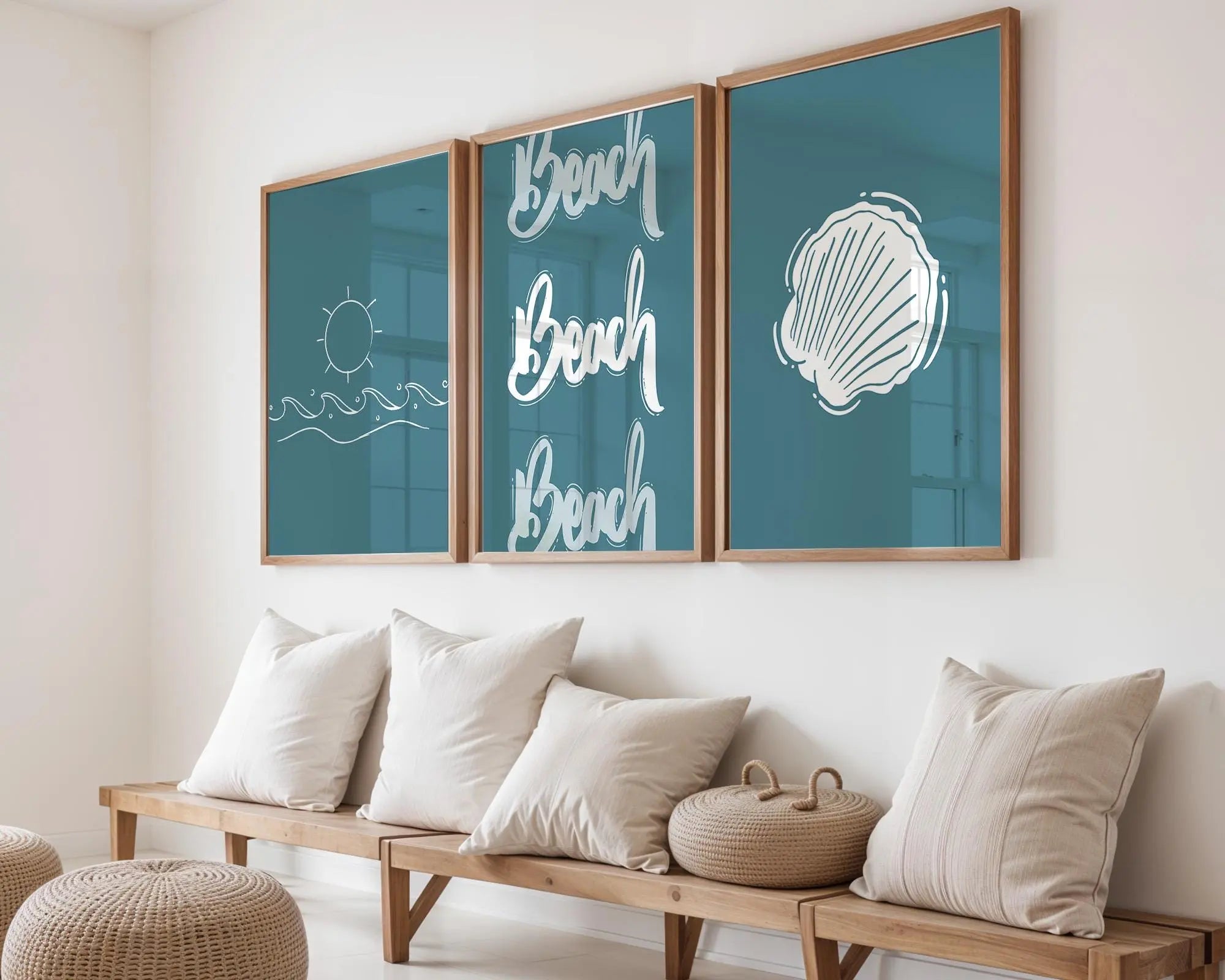 Colourful Prints | Teal Beach Prints Set • Coastal Typography, Shell Art wall art print, modern home decor, unframed artwork by Nomad & Nest