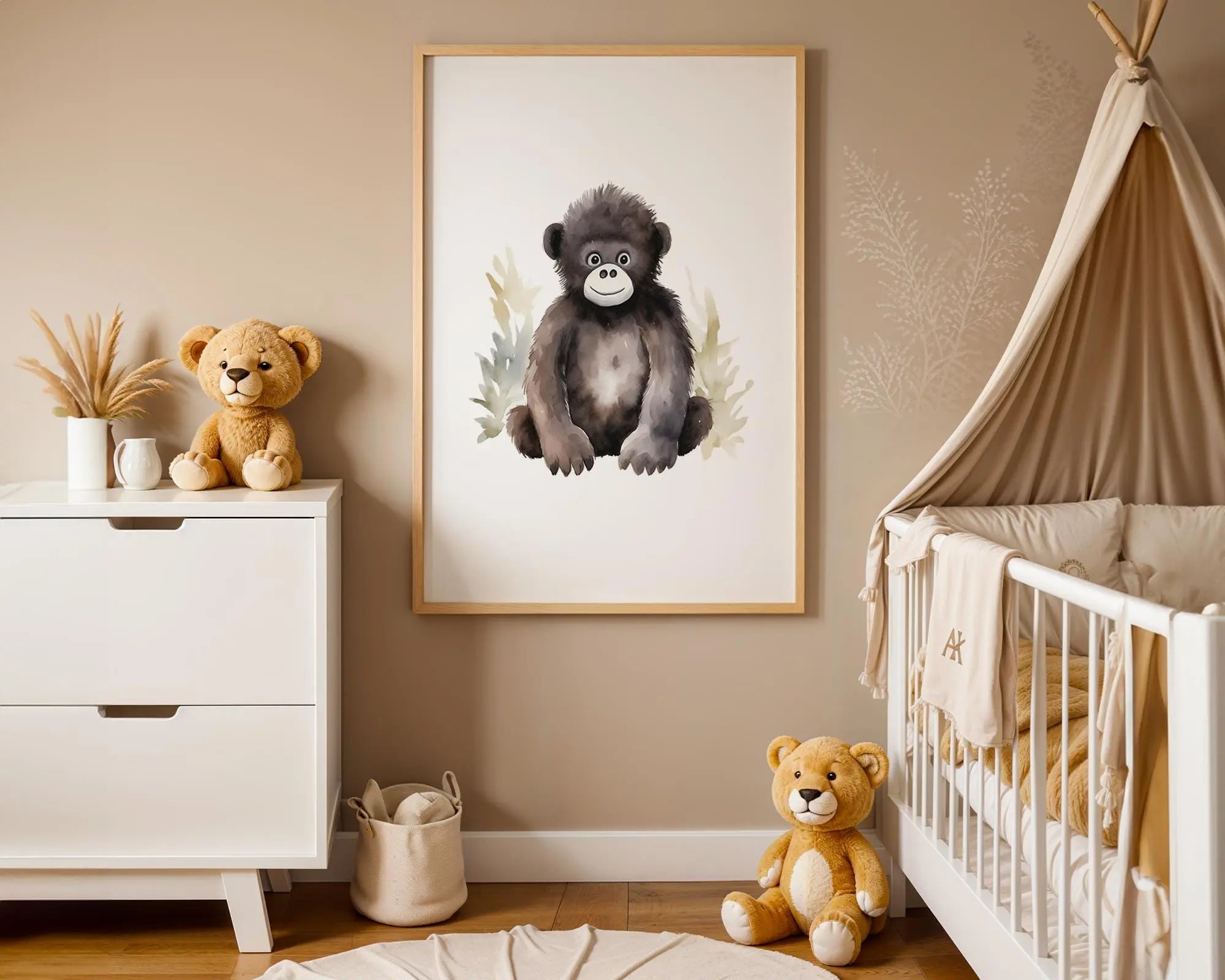 Playroom Ideas | Monkey Nursery Wall Art | Jungle Animal Baby Illustration wall art print, modern home decor, unframed artwork by Nomad & Nest
