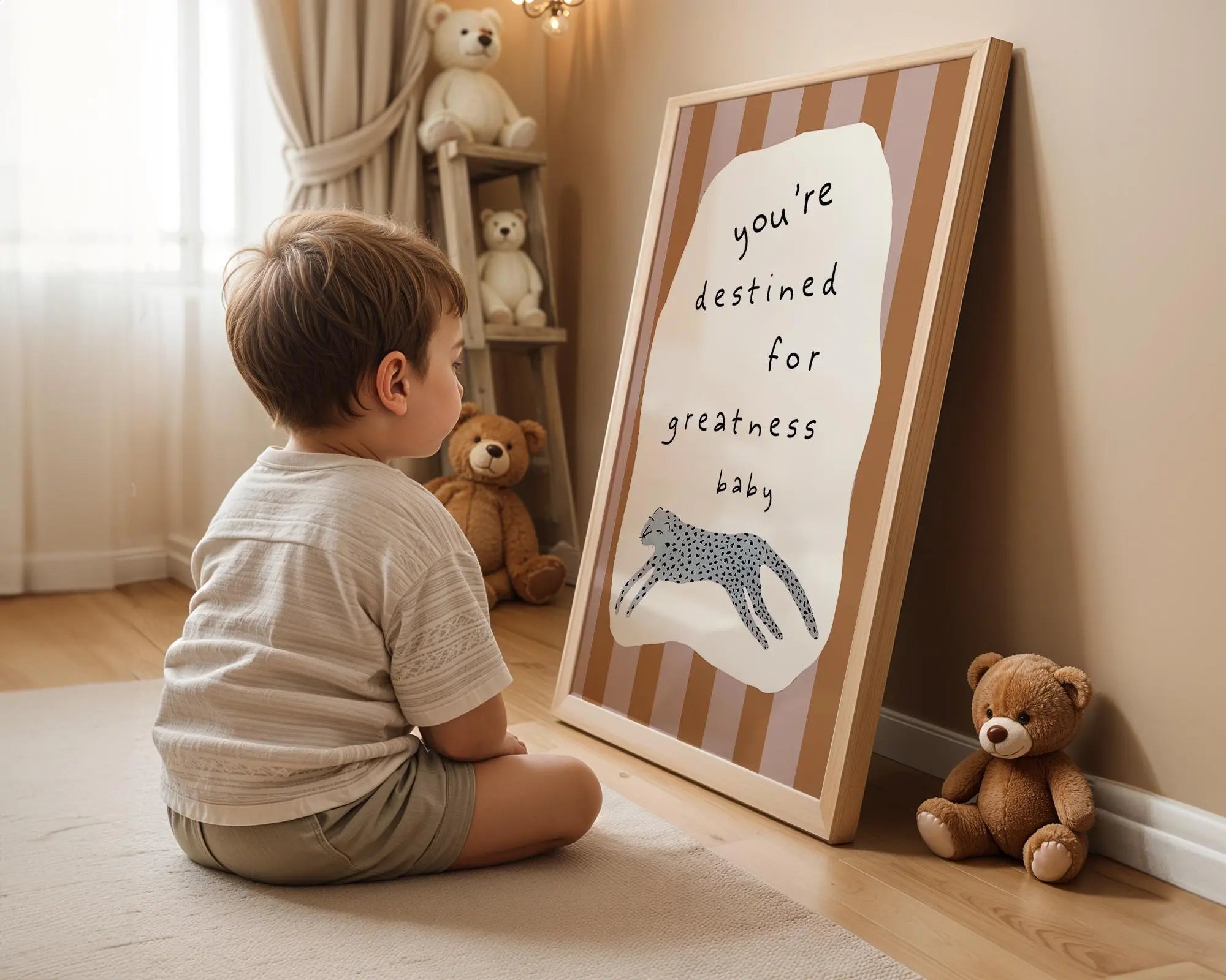 Playroom Ideas | Destined For Greatness Nursery Wall Art | Leopard Print wall art print, modern home decor, unframed artwork by Nomad & Nest