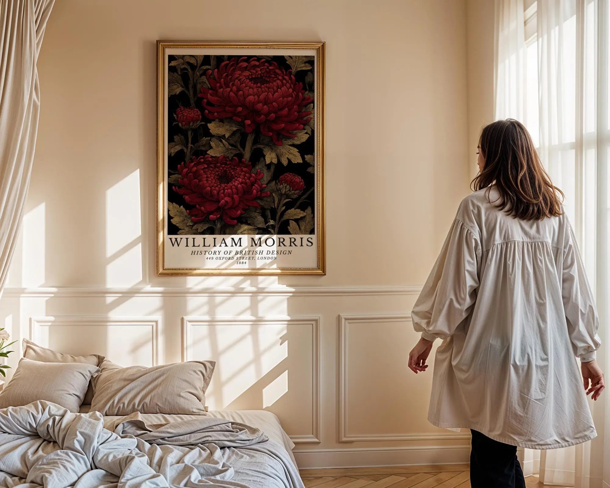 William Morris Print Red Chrysanthemum Art  • Vintage Botanical Poster wall art print, modern home decor, unframed artwork by Nomad & Nest