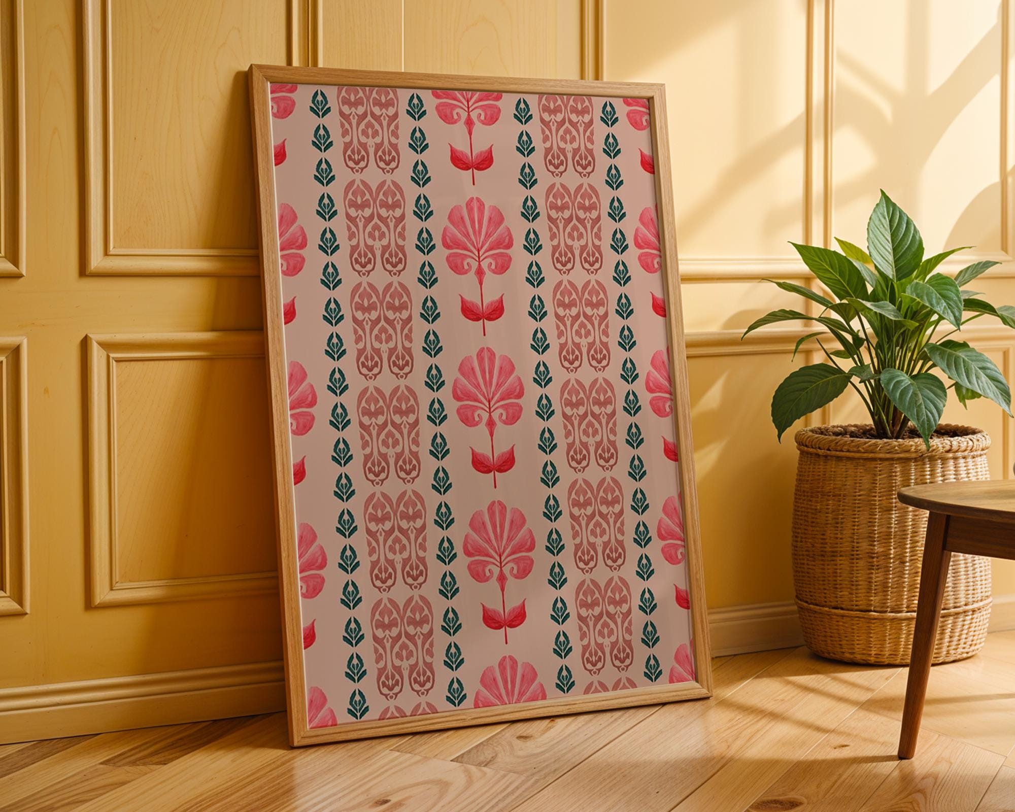 Pink Floral Art Print | Modern Folk Pattern, Scandinavian Design wall art print, modern home decor, unframed artwork by Nomad & Nest