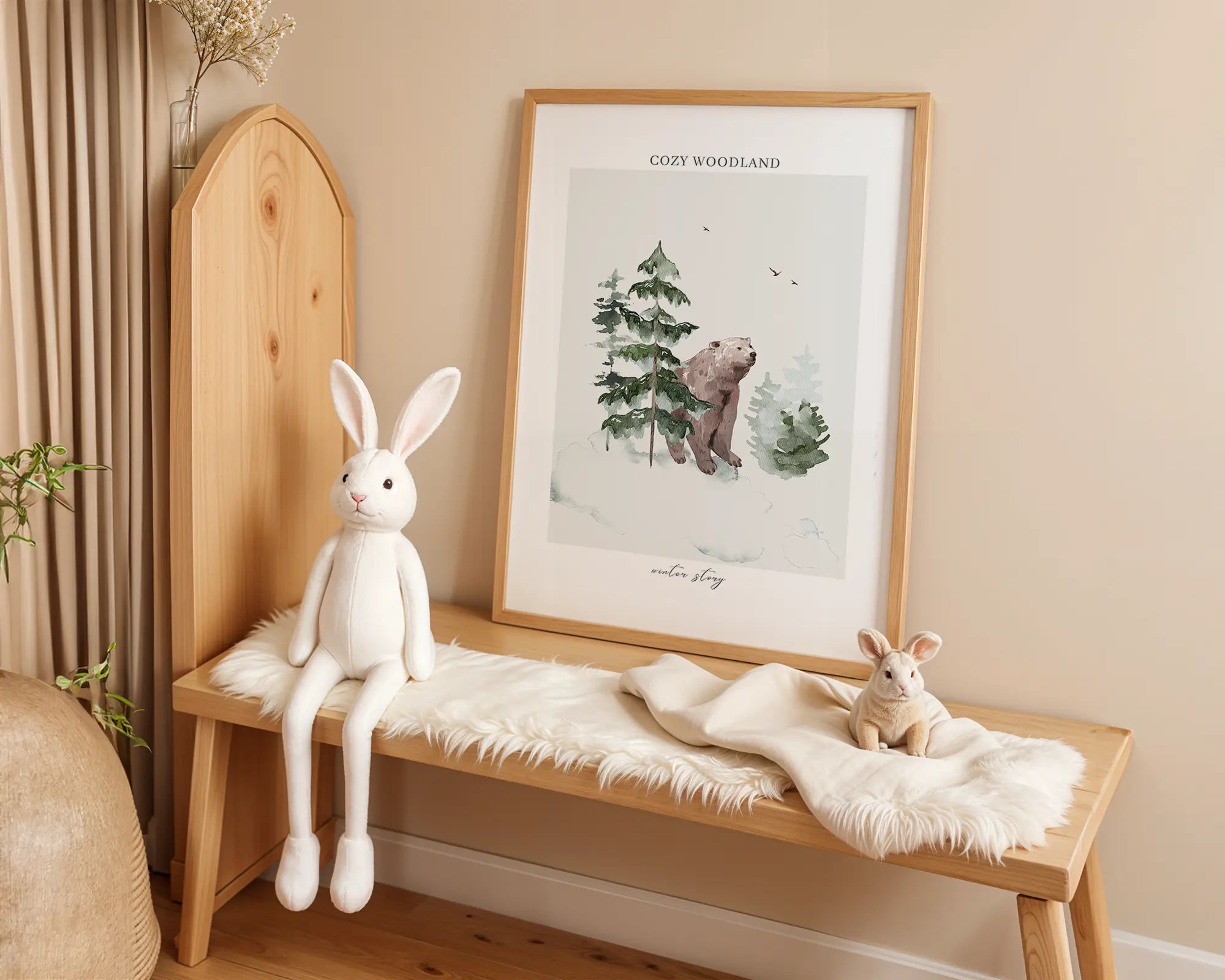Playroom Ideas | Woodland Bear Nursery Wall Art | Winter Forest Animal Illustration wall art print, modern home decor, unframed artwork by Nomad & Nest