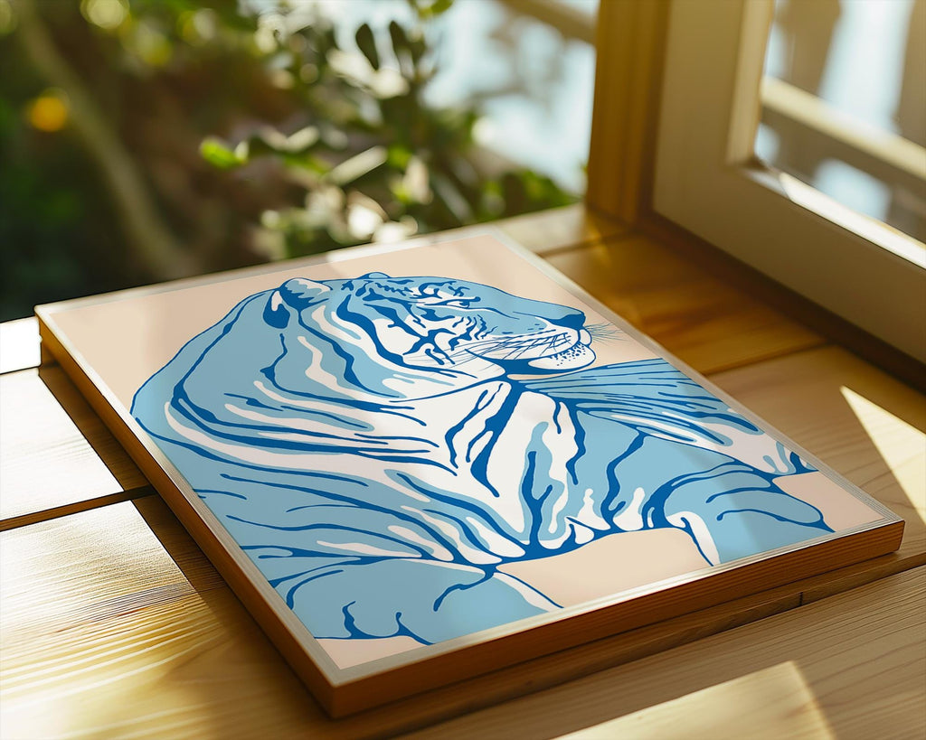 Blue Tiger Art Print | Minimalist Jungle Animal Poster wall art print, modern home decor, unframed artwork by Nomad & Nest