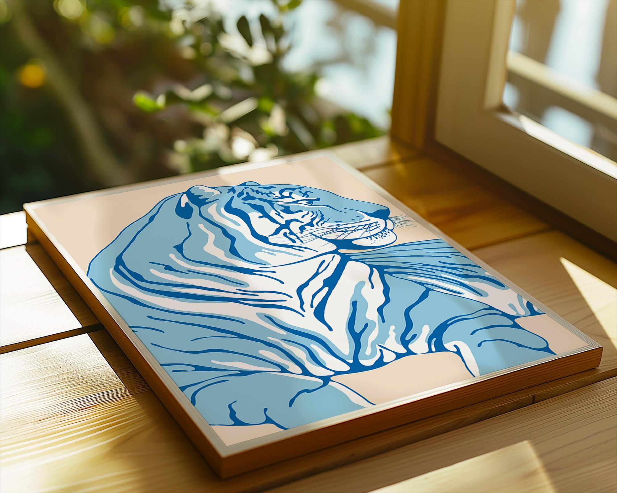 Blue Tiger Art Print | Minimalist Jungle Animal Poster wall art print, modern home decor, unframed artwork by Nomad & Nest