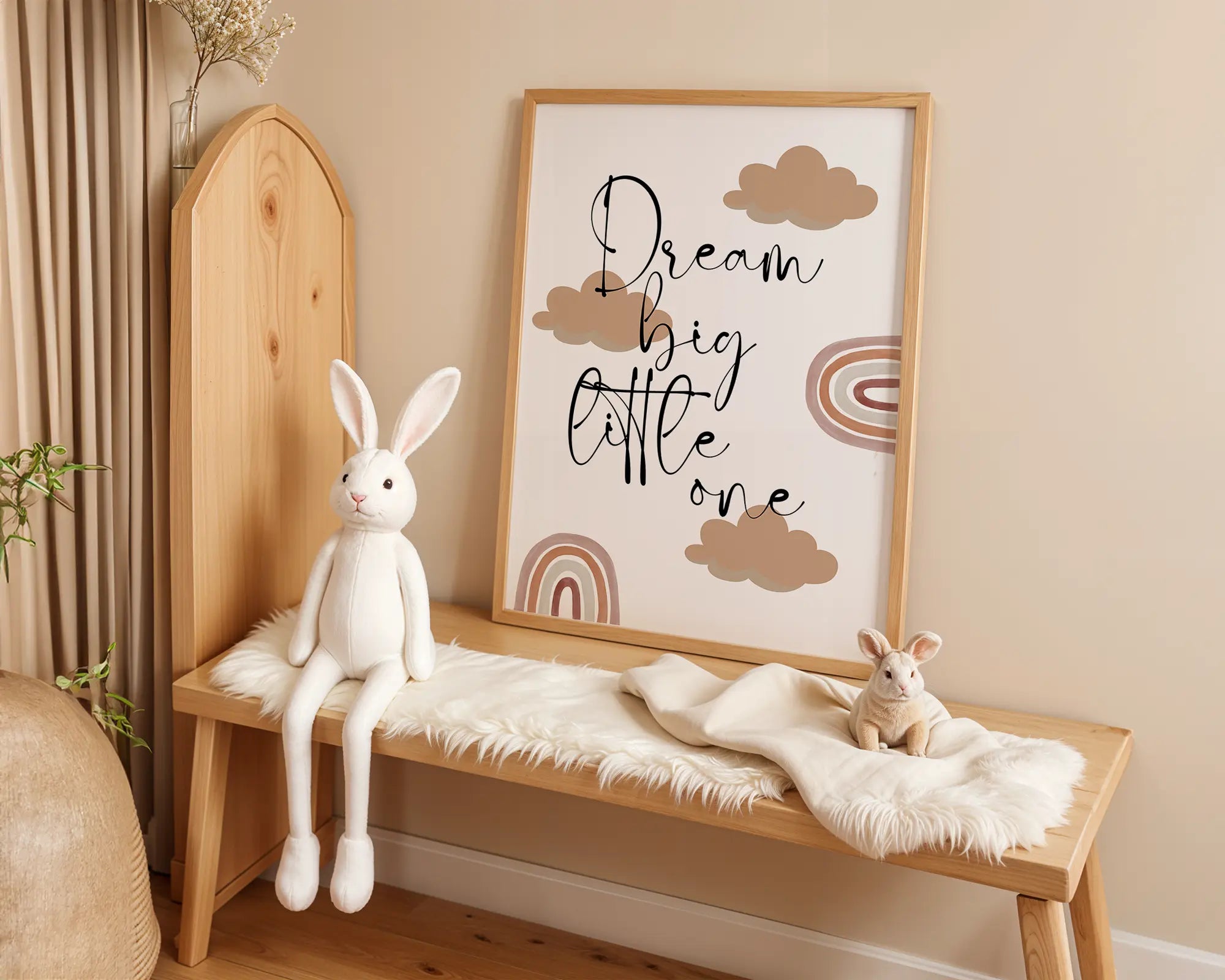 Playroom Ideas | Dream Big Little One Nursery Wall Art | Boho Rainbow Quote Print wall art print, modern home decor, unframed artwork by Nomad & Nest