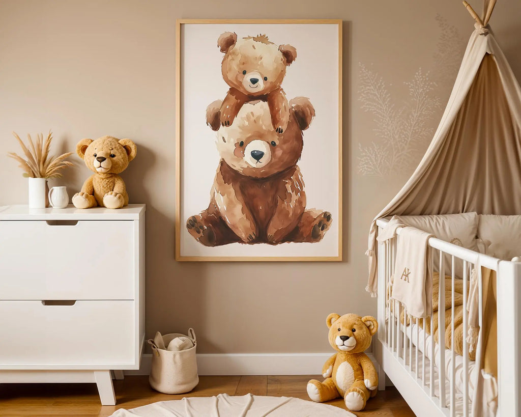 Playroom Ideas | Stacked Bears Nursery Wall Art | Watercolour Woodland Family wall art print, modern home decor, unframed artwork by Nomad & Nest