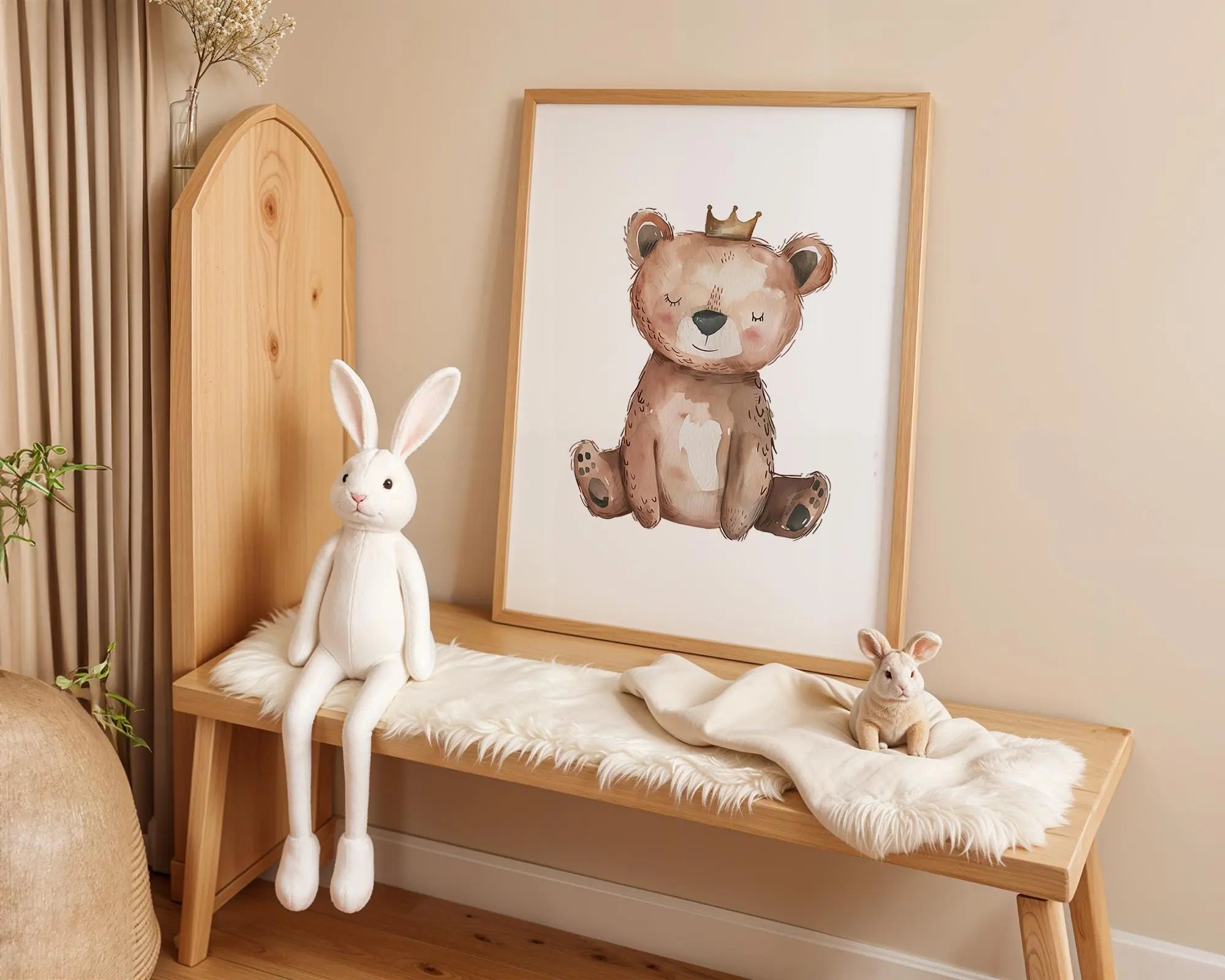 Playroom Ideas | Crowned Bear Nursery Wall Art | Woodland Animal Baby Print wall art print, modern home decor, unframed artwork by Nomad & Nest