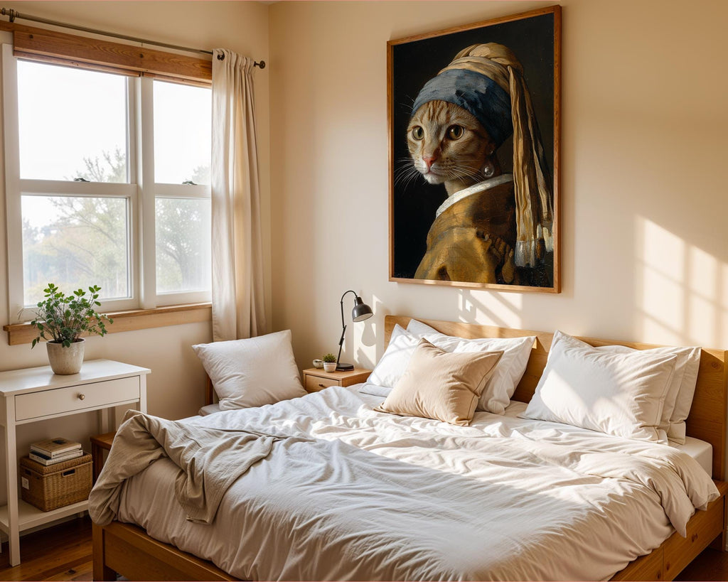Cat Art Print | Girl with Pearl Earring Parody, Tabby Cat Wall Decor wall art print, modern home decor, unframed artwork by Nomad & Nest