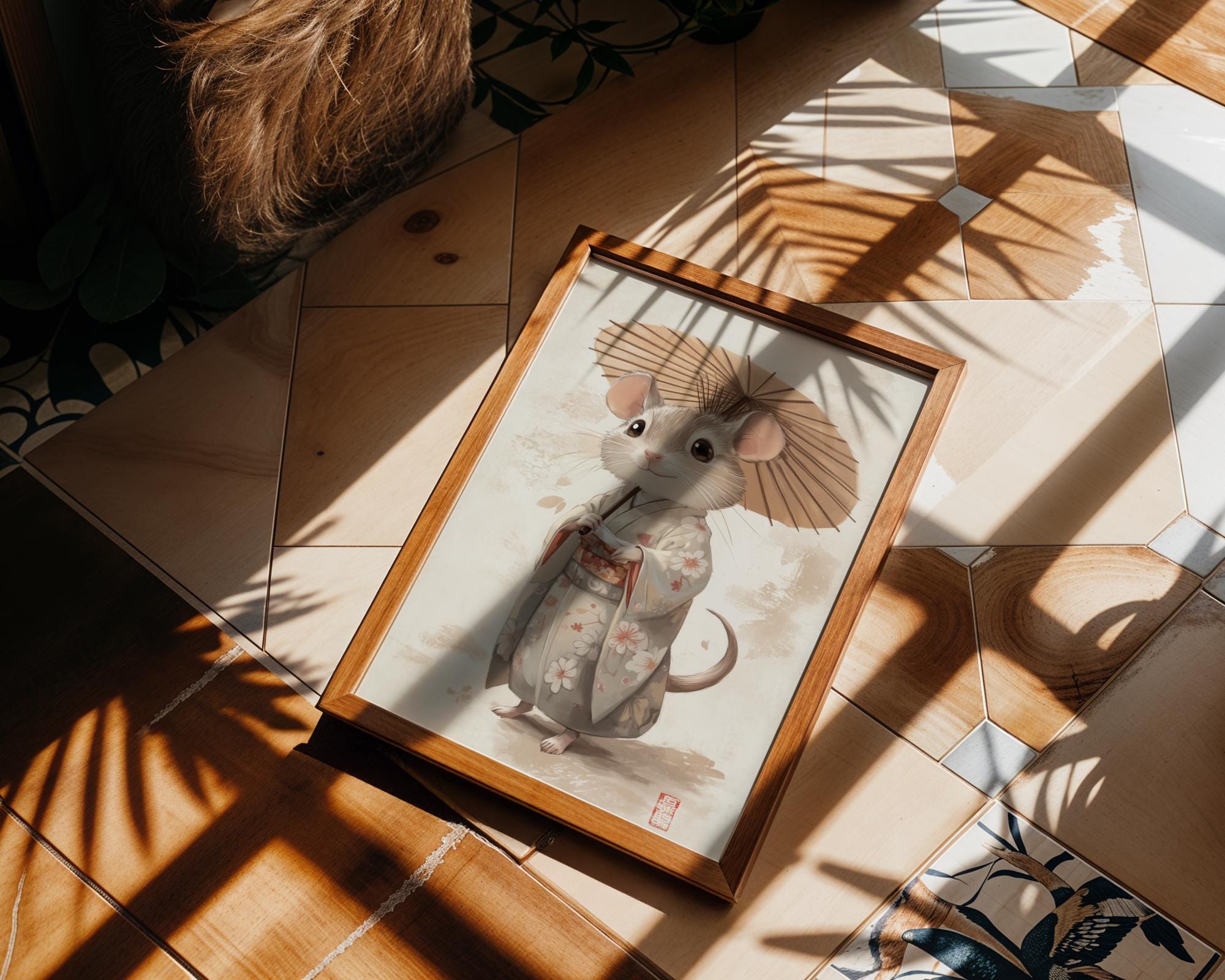 Japanese Poster | Kimono Mouse Print –  Zen Animal Wall Art wall art print, modern home decor, unframed artwork by Nomad & Nest
