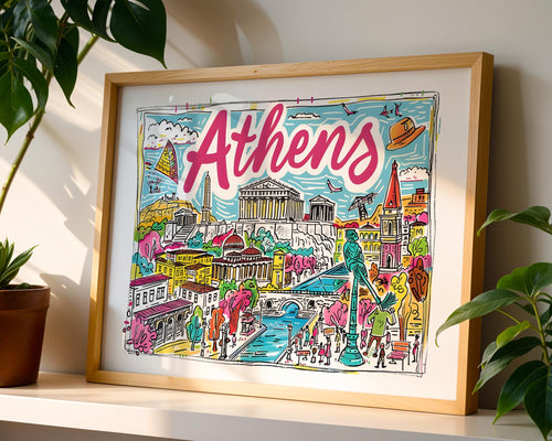 Athens Greece Travel Poster | Colorful Parthenon Art Print wall art print, modern home decor, unframed artwork by Nomad & Nest