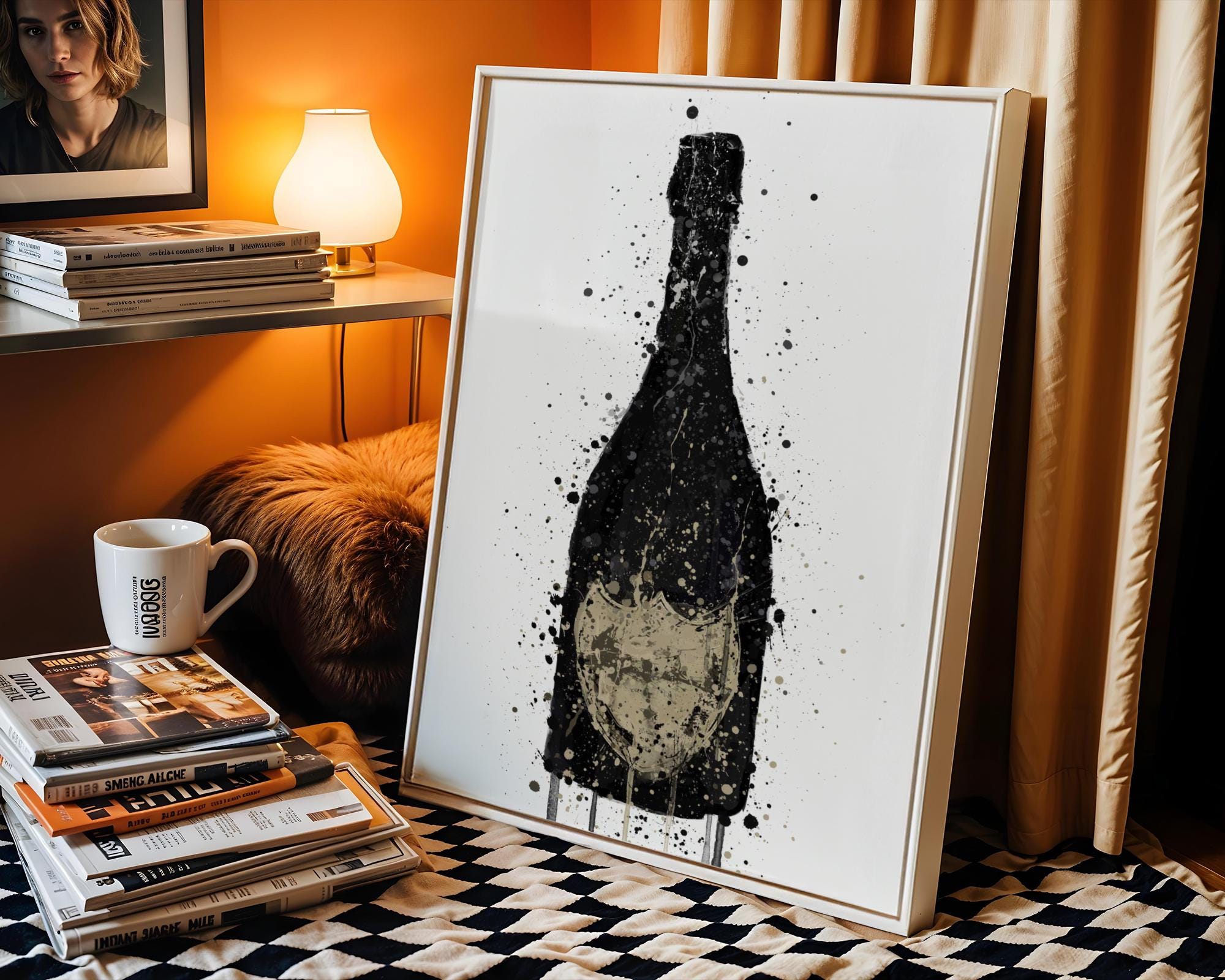 Champagne Bottle Art Print | Modern Alcohol Poster, Bar Decor wall art print, modern home decor, unframed artwork by Nomad & Nest