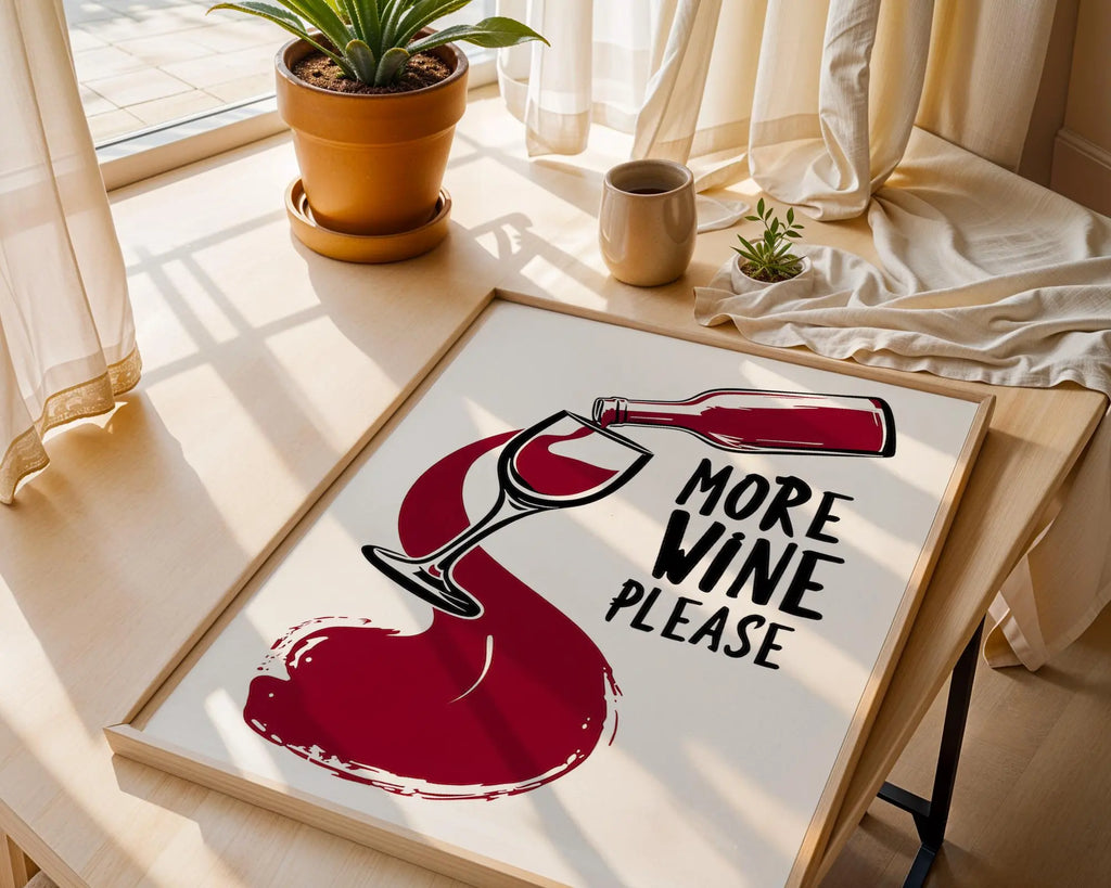 Positive Emotion | More Wine Please Print – Funny Kitchen & Bar Wall Art wall art print, modern home decor, unframed artwork by Nomad & Nest