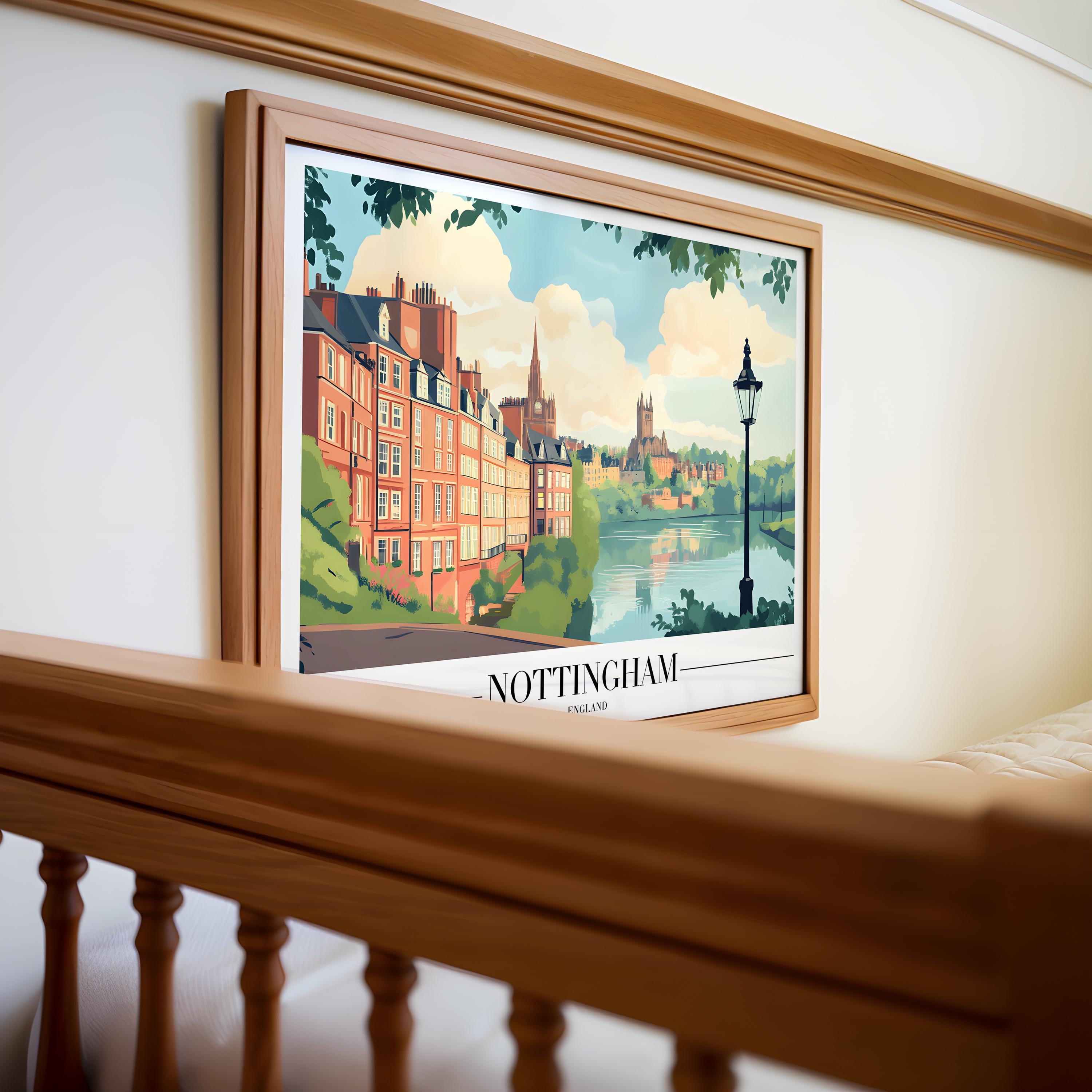 Nottingham England Art Print | Colorful Travel Poster wall art print, modern home decor, unframed artwork by Nomad & Nest