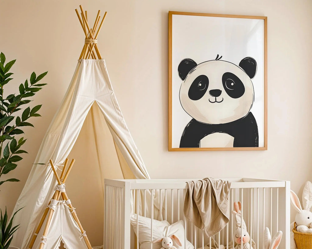 Playroom Ideas | Sweet Panda Nursery Wall Art | Neutral Animal Baby Print wall art print, modern home decor, unframed artwork by Nomad & Nest