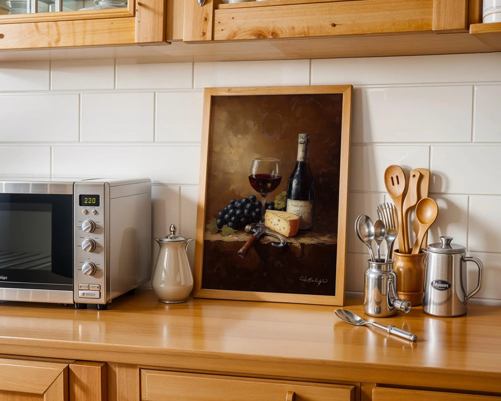 Wine and Cheese Still Life Print | Vintage Kitchen Wall Art wall art print, modern home decor, unframed artwork by Nomad & Nest