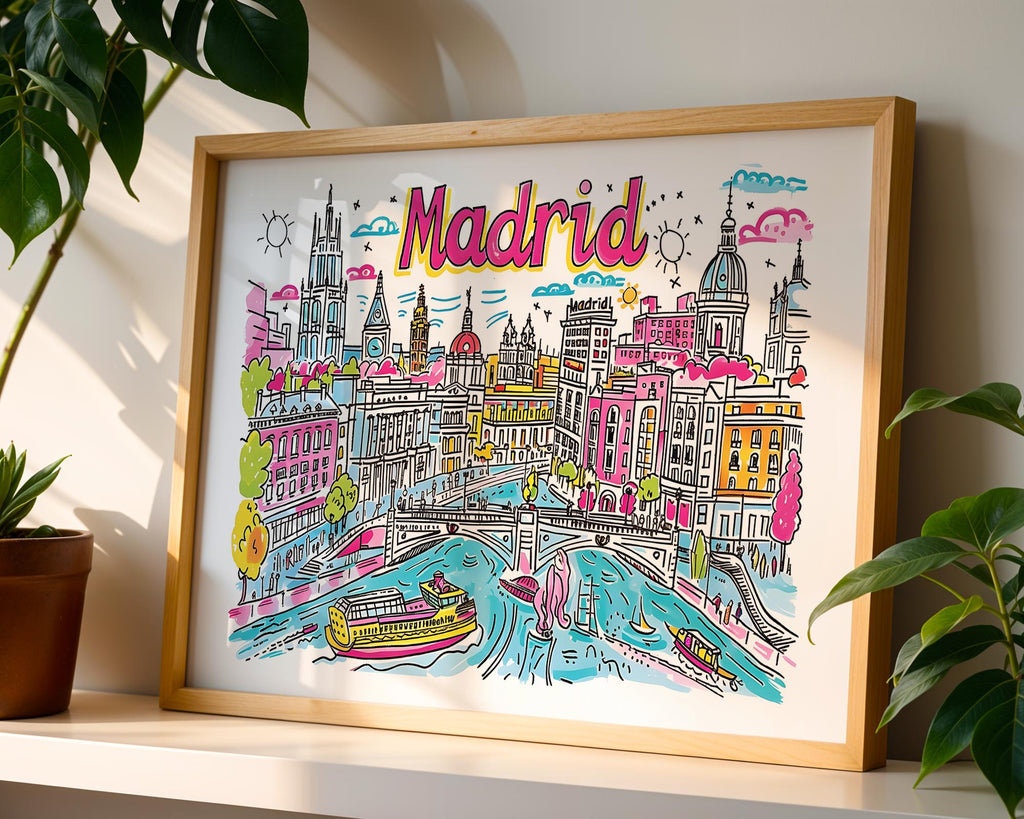 Madrid Cityscape Poster | Colorful Spanish Art Print wall art print, modern home decor, unframed artwork by Nomad & Nest