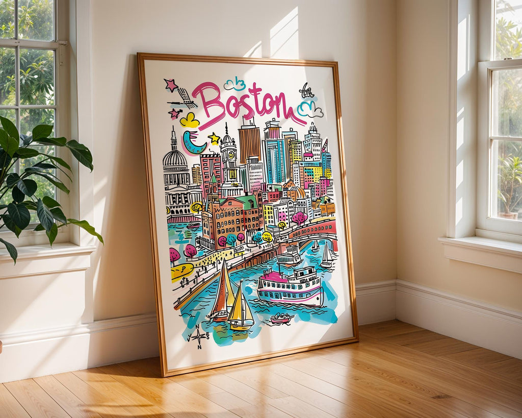 Boston Cityscape Art Print | Colorful USA Travel Poster wall art print, modern home decor, unframed artwork by Nomad & Nest
