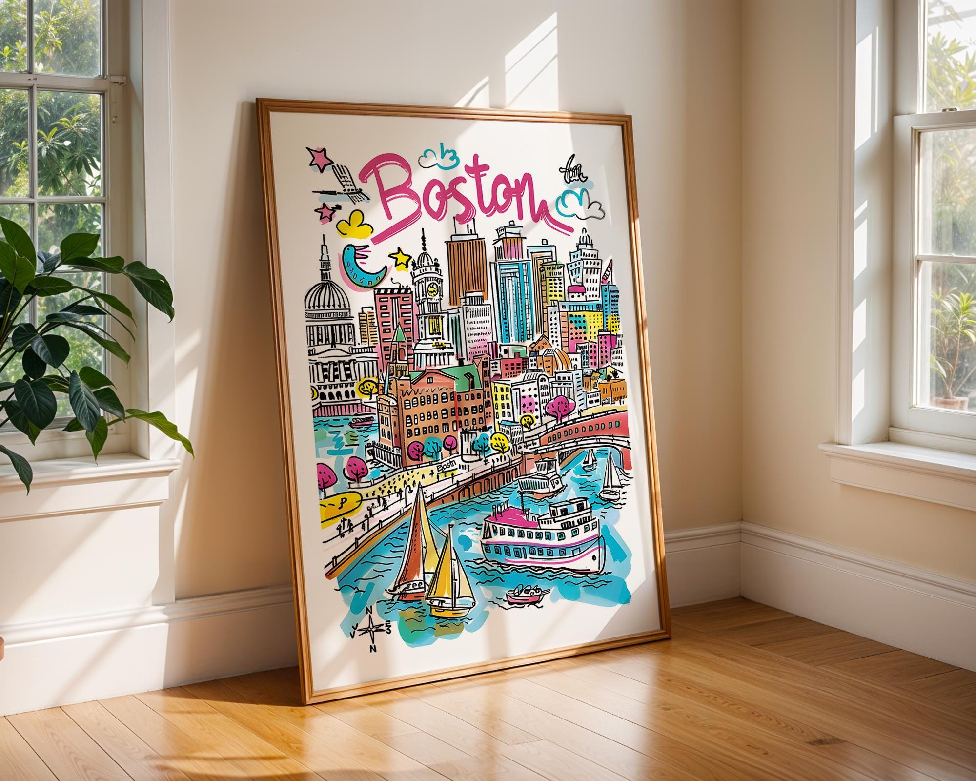 Boston Cityscape Art Print | Colorful USA Travel Poster wall art print, modern home decor, unframed artwork by Nomad & Nest
