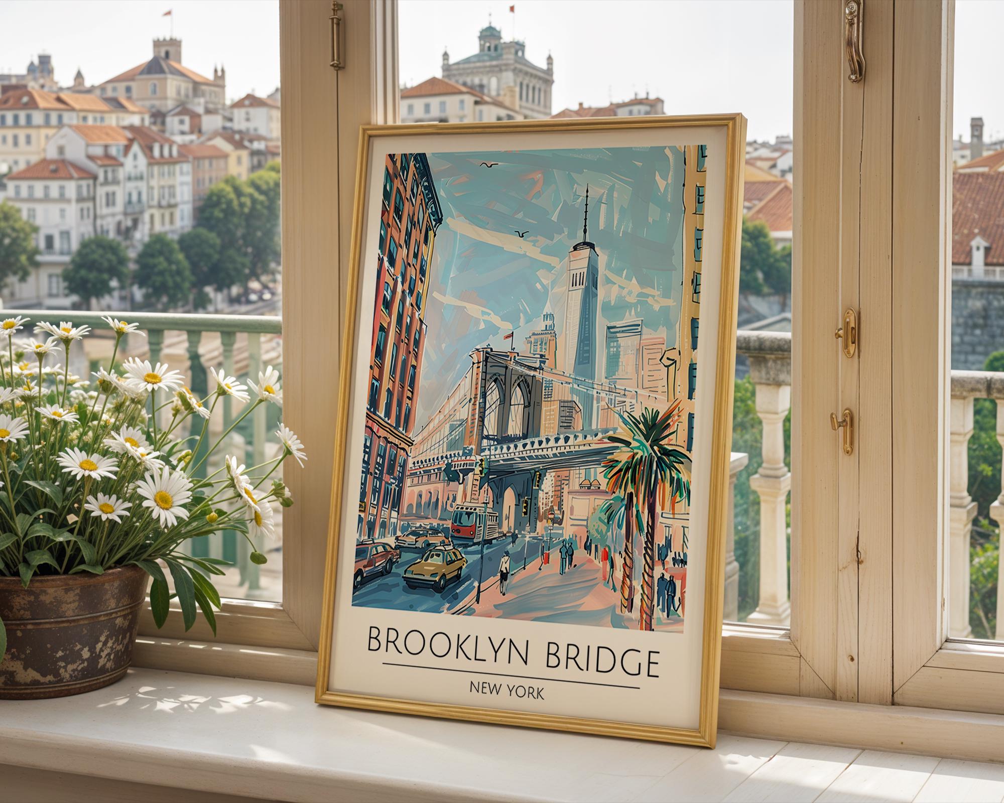 Brooklyn Bridge Art Print | NYC Travel Poster, Skyscraper Illustration wall art print, modern home decor, unframed artwork by Nomad & Nest