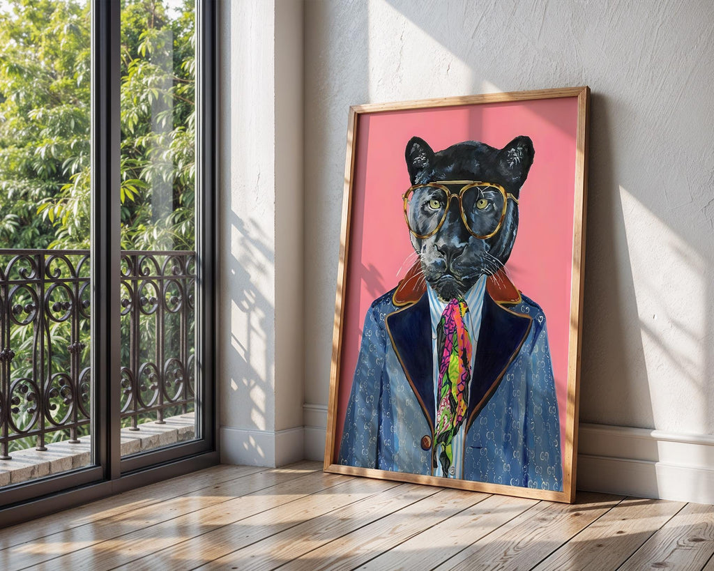 Panther in Suit Art Print | Luxury Animal Portrait wall art print, modern home decor, unframed artwork by Nomad & Nest