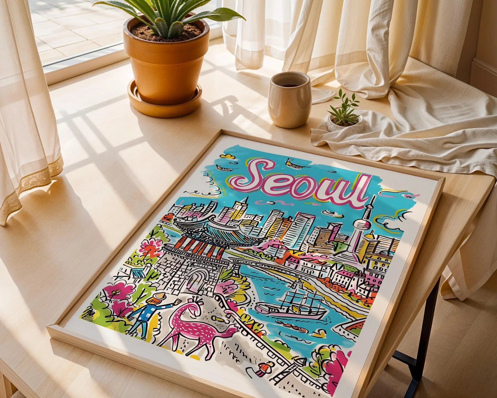 Seoul Travel Poster | Illustrated South Korea City Skyline Art Print wall art print, modern home decor, unframed artwork by Nomad & Nest