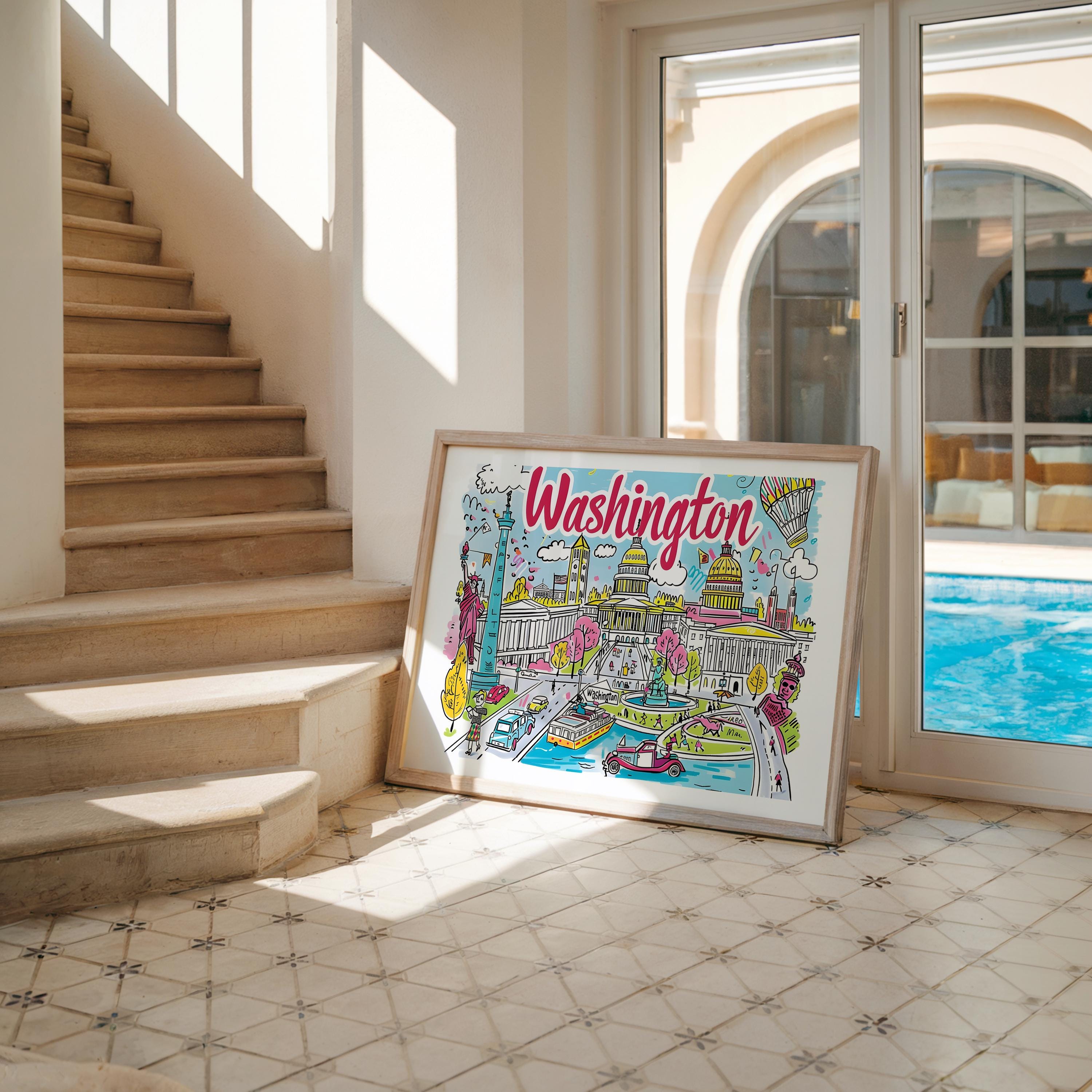 Washington D.C. Cityscape Poster | Colorful Travel Art Print wall art print, modern home decor, unframed artwork by Nomad & Nest