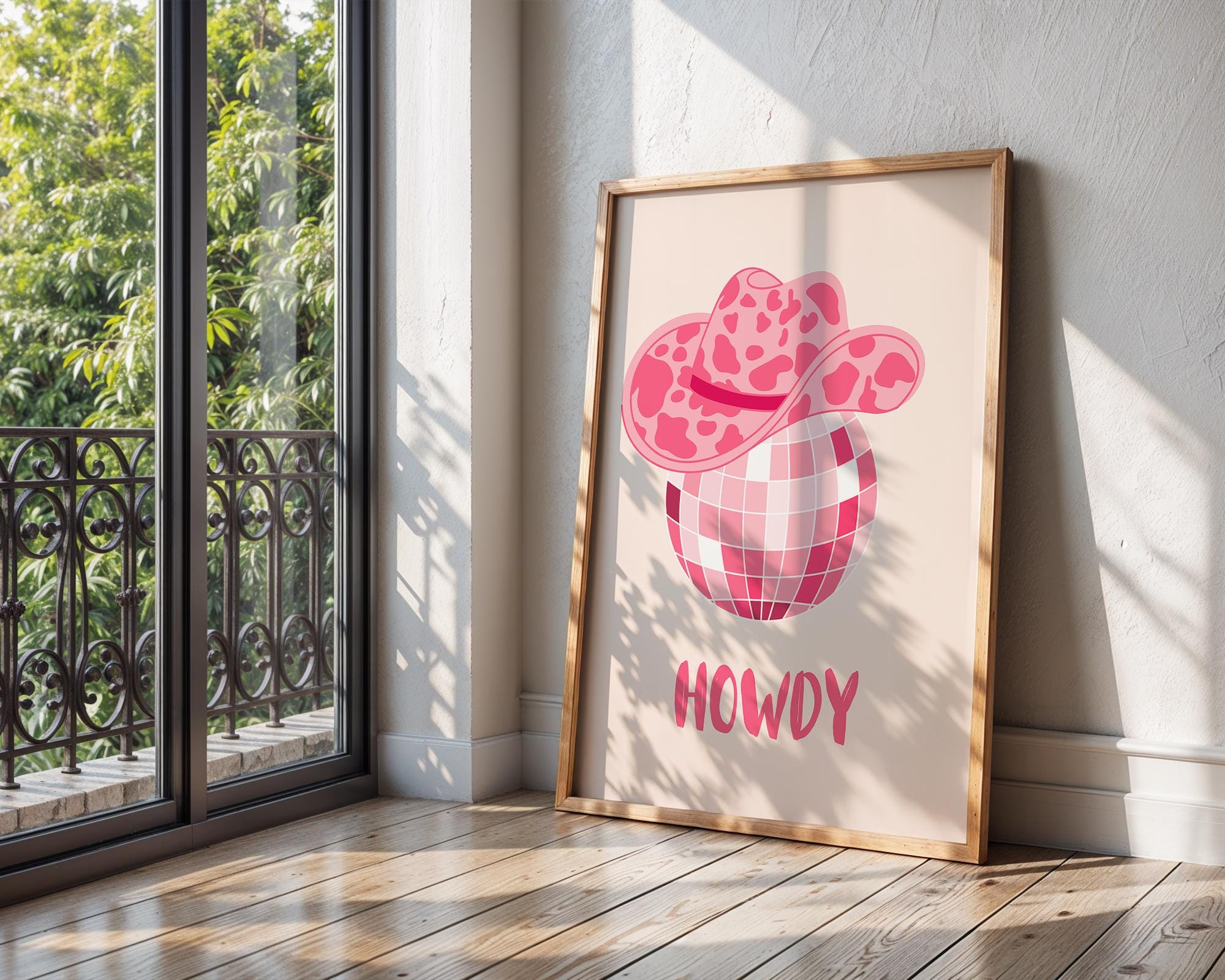 Pink Disco Ball Cowboy Hat Print | Girly Western Wall Art wall art print, modern home decor, unframed artwork by Nomad & Nest