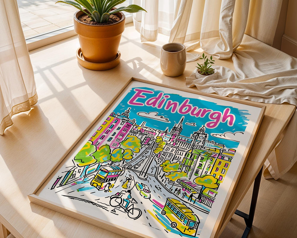 Edinburgh Scotland Poster | Colorful Hand-Drawn Cityscape Travel Print wall art print, modern home decor, unframed artwork by Nomad & Nest