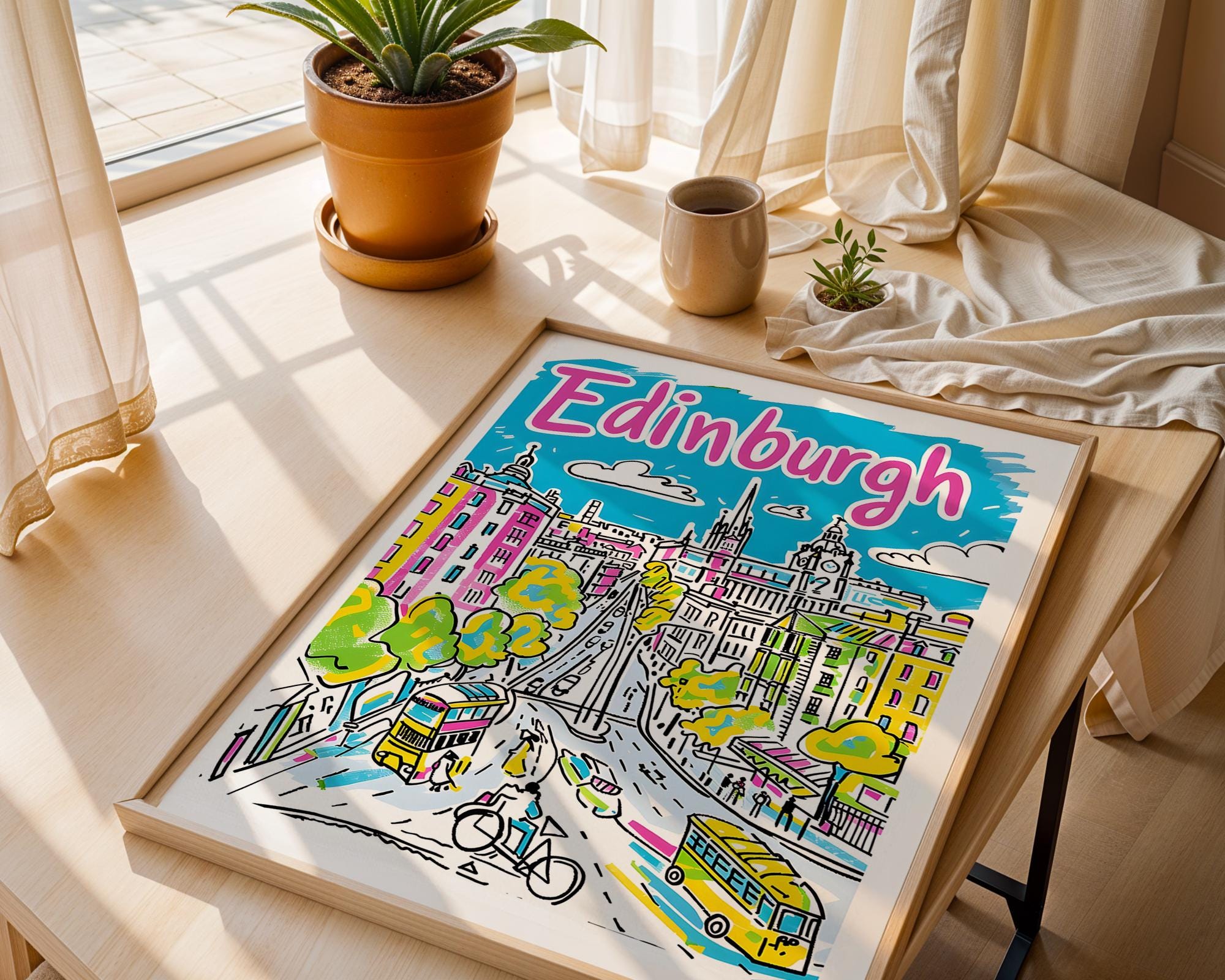 Edinburgh Scotland Poster | Colorful Hand-Drawn Cityscape Travel Print wall art print, modern home decor, unframed artwork by Nomad & Nest