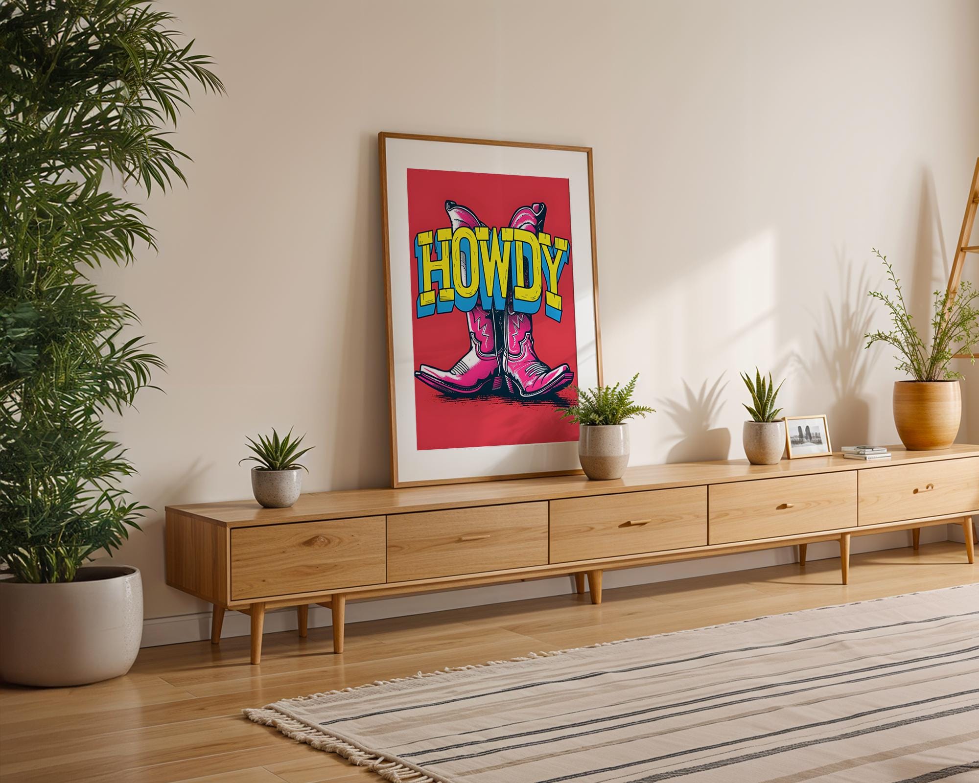 Modern Pop Art | Howdy Cowboy Boots Print | Pink Western  Poster wall art print, modern home decor, unframed artwork by Nomad & Nest