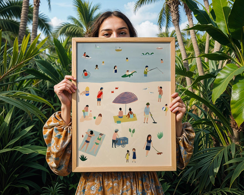 Summer Beach Art Print | Playful Coastal Illustration wall art print, modern home decor, unframed artwork by Nomad & Nest