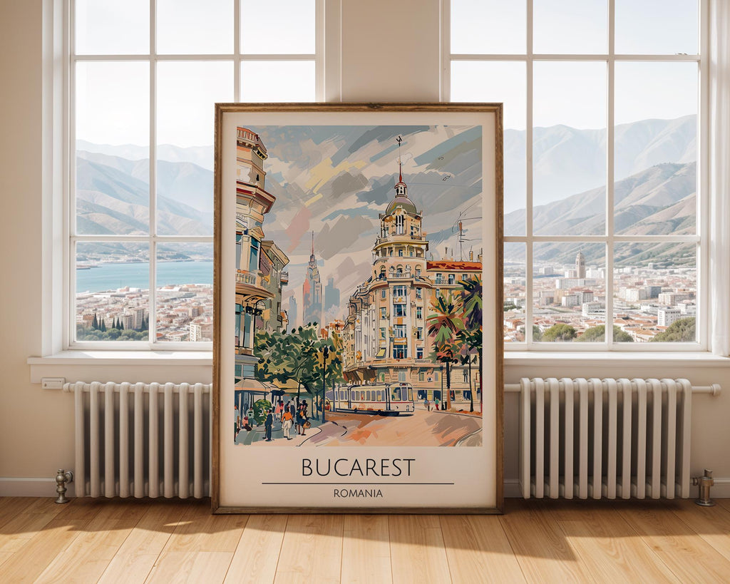 Bucharest Travel Poster | Historic Romania Cityscape Art Print wall art print, modern home decor, unframed artwork by Nomad & Nest