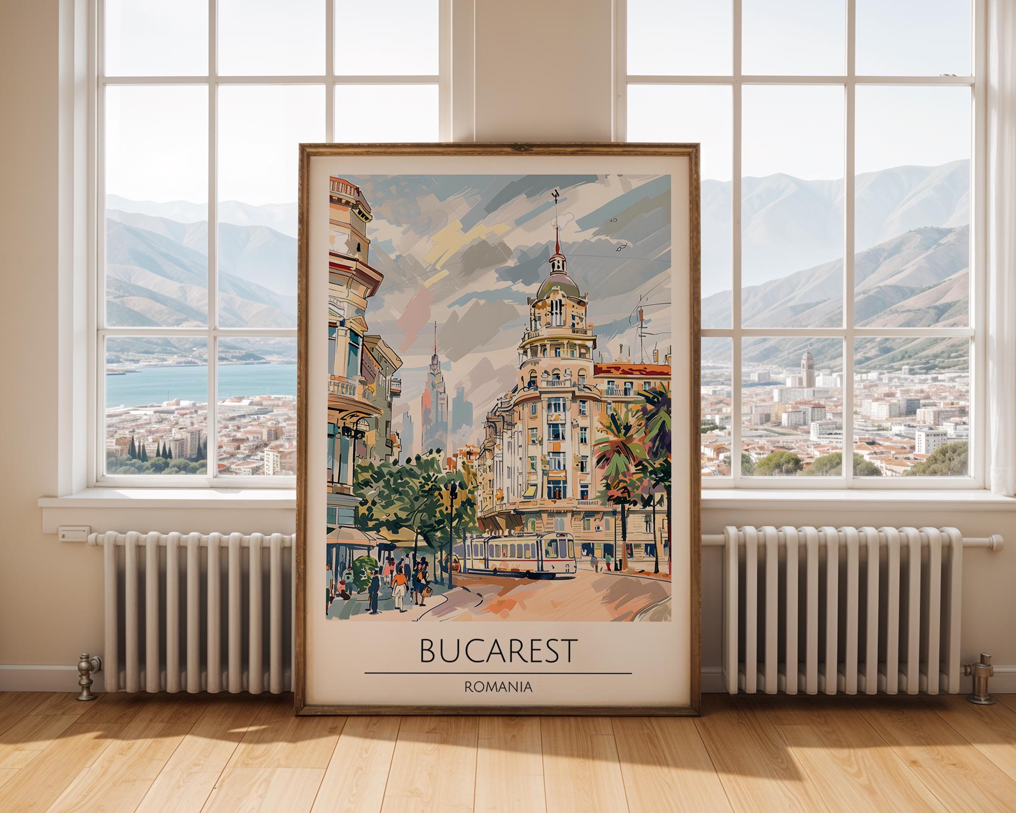 Bucharest Travel Poster | Historic Romania Cityscape Art Print wall art print, modern home decor, unframed artwork by Nomad & Nest