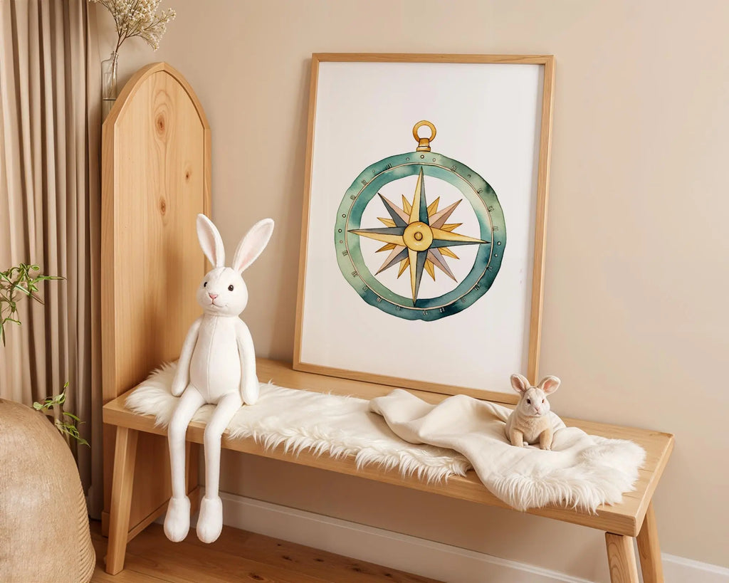 Playroom Ideas | Compass Rose Nursery Wall Art Explorer Adventure Print wall art print, modern home decor, unframed artwork by Nomad & Nest